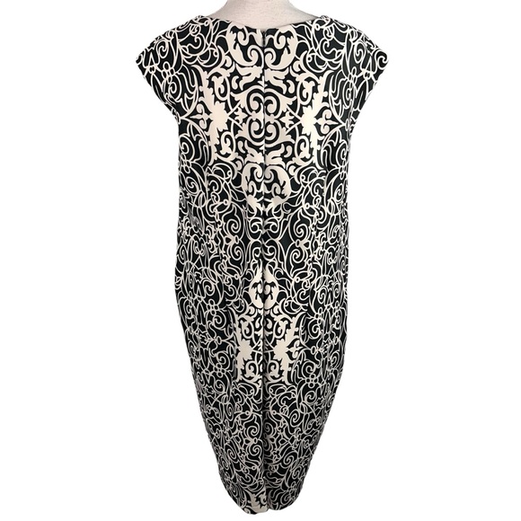 R&K Cap Sleeve Black White Dress Size 16 Stretch Flourish Damask - Picture 2 of 9
